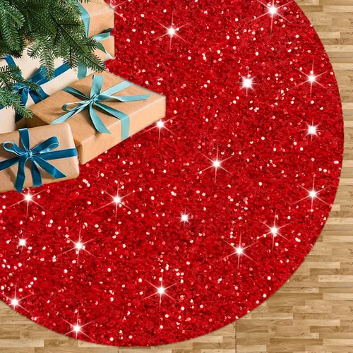 Vista 9 de Faldas de árbol moradas de Navidad de 21 pulgadas, faldas de árbol de lentejuelas con purpurina, decoración de tela de terciopelo, falda de árbol