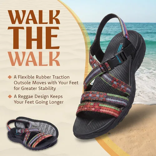 Vista 7 de Skechers Women's Reggae Sew Me Boho Slingback Sandal Negro Multi
