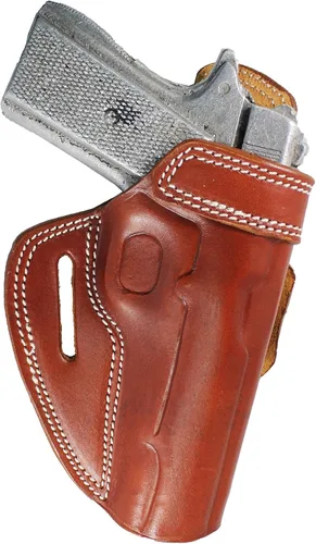 Vista 4 de Funda de cuero prémium hecha a mano OWB para pistola de extracción rápida Marrón - mano derecha