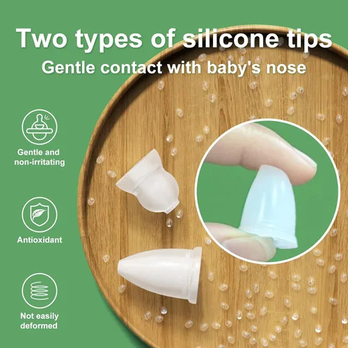 Vista 4 de Aspirador nasal para bebés para recién nacidos y niños pequeños – Succionador de nariz manual, puntas de silicona suave sin BPA, diseño