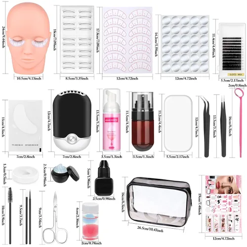 Vista 3 de Kit profesional de 404 suministros para extensiones de pestañas con racimos de pestañas, abanico de pestañas, pegamento de extensión, removedor