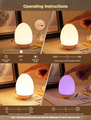 Vista 5 de Luz de huevo para guardería, luz nocturna de bebé 256 RGB, luz nocturna recargable para niños, lámpara de noche portátil pequeña inalámbrica