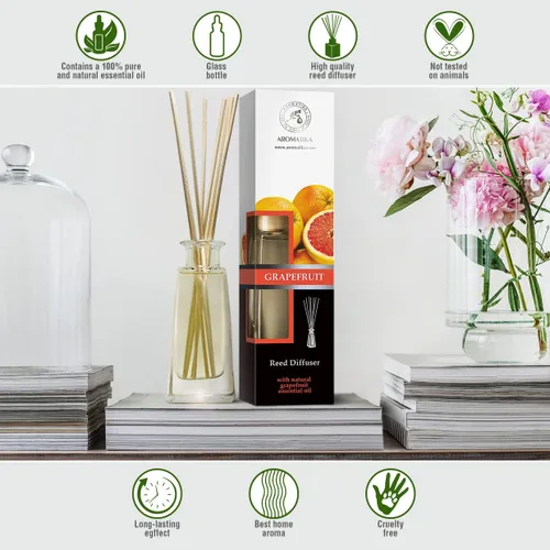 Vista 8 de AROMATIKA - Difusor de varillas de pomelo con aceite de pomelo, 3.5 onzas líquidas, juego de 9 piezas, difusor perfumado de varillas de aroma