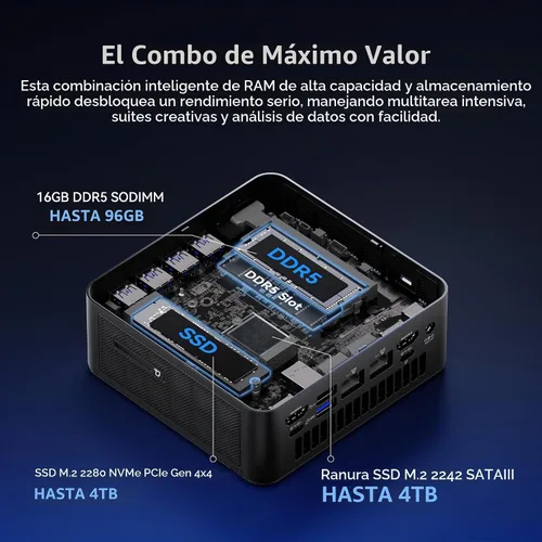 Vista 7 de GEEKOM IT13 MAX AI Mini PC, Intel Ultra 9 185H (65W), DDR5 16GB 1TB SSD Negro