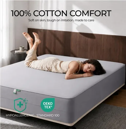 Vista 6 de FAUNNA Funda de colchón 100% algodón, a prueba de insectos y ácaros, protección hipoalergénica y antibacteriana, funda de colchón de seis lados