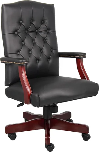 Vista 9 de Boss Office Products Silla clásica ejecutiva Caressoft con acabado de caoba en Borgoña, respaldo alto (B905-BY)