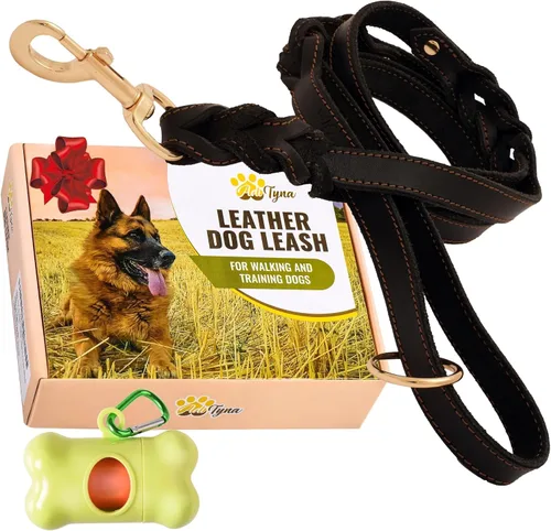 Vista 9 de ADITYNA - Correa de perro de cuero de doble asa de 6 pies - Correa trenzada resistente para perro con asa de tráfico para mastín, Saint-Bernard