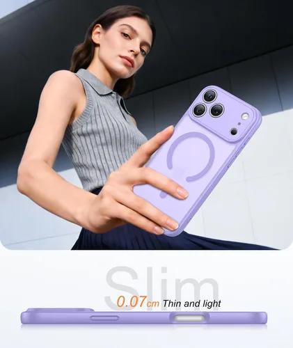 Vista 23 de FNTCASE Funda para iPhone 17 Pro: Fundas delgadas translúcidas de color azul claro compatibles con MagSafe, protección completa de la cámara