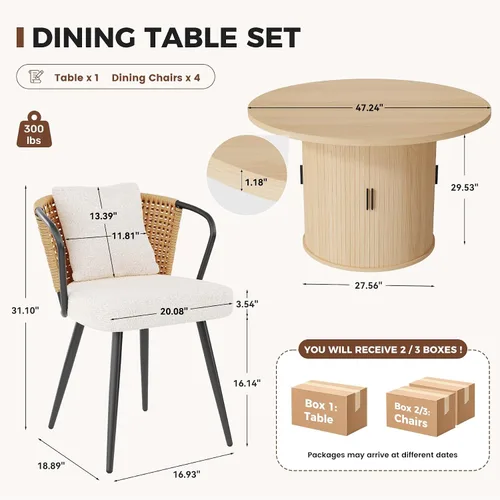 Vista 79 de Miereirl Moderno juego de comedor de 5 piezas para mesa redonda de madera de 4,31.5 pulgadas con estante de almacenamiento semiabierto y puerta