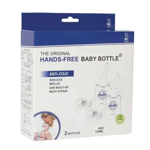 Vista 8 de Podee - Botella manos libres para bebé, sistema de alimentación anti-cólicos, Azul