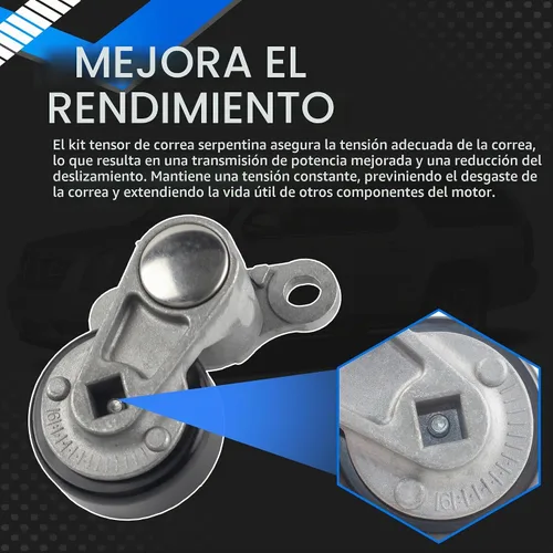Vista 6 de Kit de tensor de correa de transmisión serpentina de aire acondicionado para automóvil 90K-38159 compatible con Cadillac Escalade 1999-2008