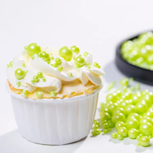 Vista 3 de Gránulos de perlas verdes, chispas para pasteles, chispas de galletas, perlas de azúcar, perlas de caramelo comestibles, 4.59 oz, 4.6 onzas