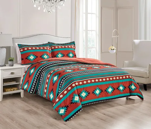 Vista 17 de Chezmoi Collection Zella - Juego de edredón de 2 piezas con motivo geométrico del suroeste, ropa de cama de microfibra lavada con estampado
