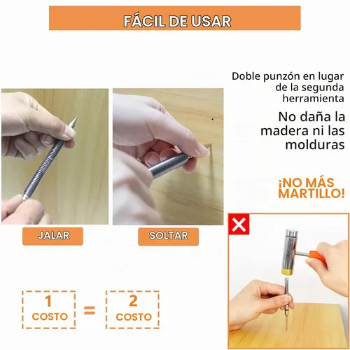 Vista 6 de WHLLING - Juego de 2 piezas de doble cabezal para uñas, juego de uñas de resorte de 3/32 pulgadas y 1/8 pulgadas Juego de clavos sin martillo
