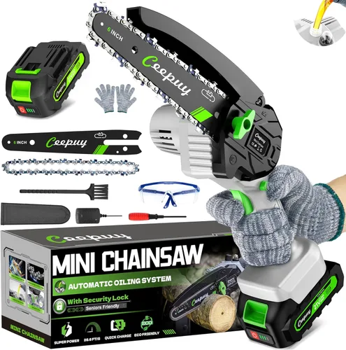 Vista 10 de CEEPUY Mini Motosierra Inalámbrica, [2025 Mejorada] Sierra Eléctrica Regalos para Hombres Papá Esposo Jardinero, Gadgets Geniales para Hombres 2025