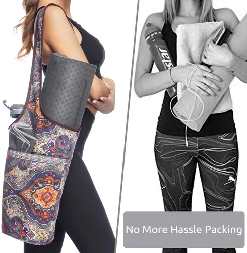 Vista 4 de Ewedoos Canvas Yoga Mat Bag Fits Most Mats Yoga Bag with Large Storage Pockets to Hold More Accessories Ideal for Pilates Workout Gifts & Travel