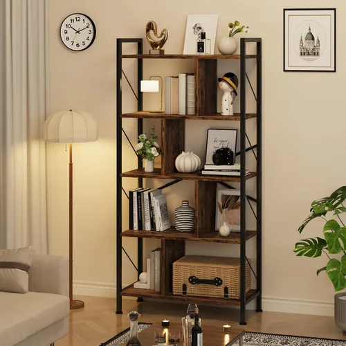 Vista 11 de IDEALHOUSE Estantería de 5 niveles con almacenamiento, estante industrial de 61 pulgadas de alto con estantes de exhibición abierta, estantería de 5