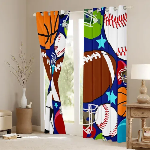 Vista 3 de Feelyou Cortinas deportivas para niños, para dormitorio, fútbol, baloncesto, tenis, béisbol, ropa de cama para niños, adolescentes, tratamiento