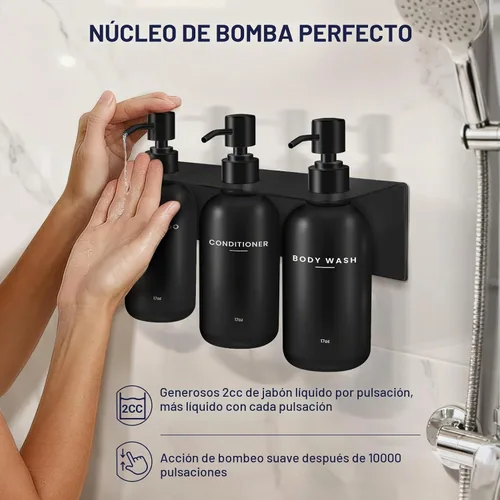 Vista 5 de Champú acondicionador dispensador de jabón y gancho adicional, color negro
