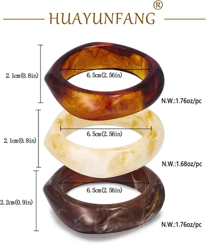 Vista 6 de Pulsera de resina gruesa para mujer, estilo vintage, de resina de carey, juego de pulseras anchas de acetato, pulsera acrílica, joyería
