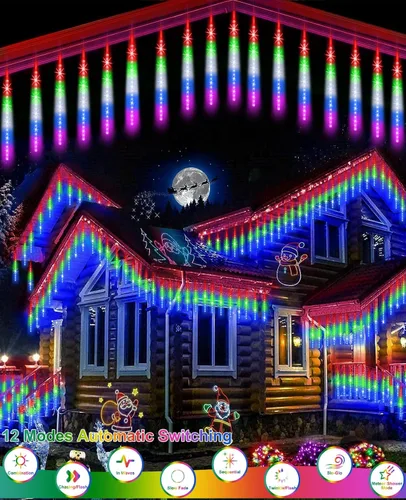 Vista 2 de EAGWELL Luces de Lluvia de Meteoros de Navidad, 20 en 20 Tubos Luces de Lluvia en Cascada con Cambio Automático con 12 Modos, Decoración Navideña