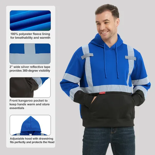 Vista 2 de ProtectX Hi Vis Sweatshirt for Men, Reflective Pullover Safety Hoodie Azul - Jersey