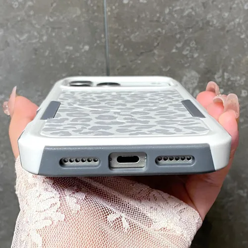 Vista 6 de Funda magnética para iPhone 17 Pro, compatible con Magsafe, lindo estampado de leopardo blanco guepardo, resistente, resistente, protección