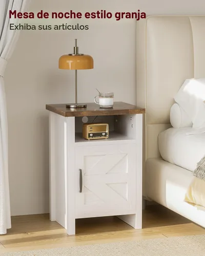 Vista 4 de YESHOMY Juego de 2 mesitas de noche de granja con puerta de granero para Blanco