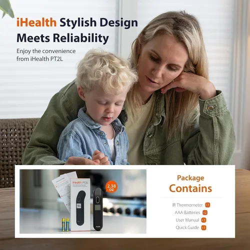 Vista 7 de iHealth Termómetro sin contacto para adultos y niños, alerta codificada por colores y modo silencioso, verificación precisa de fiebre de 1 segundo