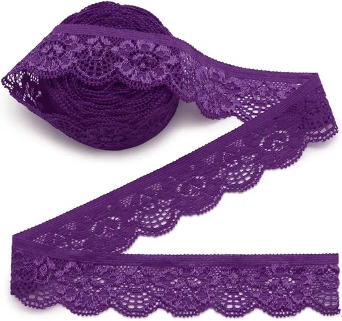Vista 13 de SEMINI Cinta elástica de encaje de 1 pulgada de ancho para costura, manualidades, boda, fiesta, decoración, ropa (beige)