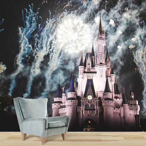 Vista 12 de IDEA4WALL Adhesivo mural removible para pared, diseño de castillo mágico de nieve y ciencia ficción, arte moderno, paisaje decorativo para sala