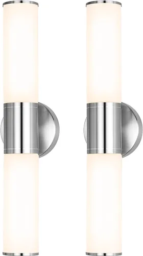 Vista 13 de Lámpara de pared de 2 luces para tocador de baño, aplique de pared de níquel cepillado con vidrio blanco ópalo, lámpara de pared interior E26, luz