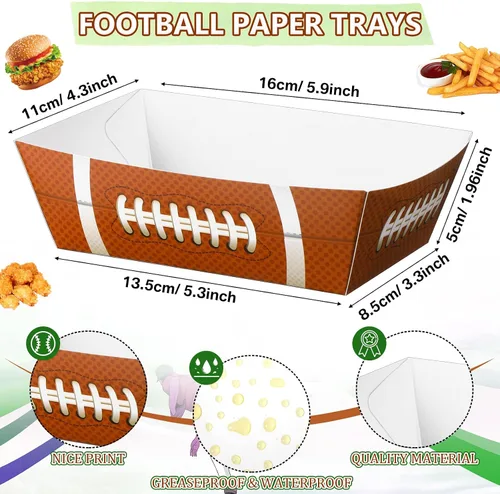 Vista 2 de Pajean 100 bandejas de fútbol para servir: 50 botes de papel para servir alimentos de fútbol americano de 1.1 libras con 50 papeles de revestimiento