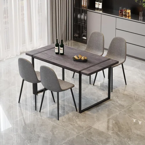 Vista 16 de Juego de mesa de comedor moderno para 4, juego de mesa y sillas de cocina de madera, juego de mesa de comedor de 5 piezas con 1 mesa de MDF y 4