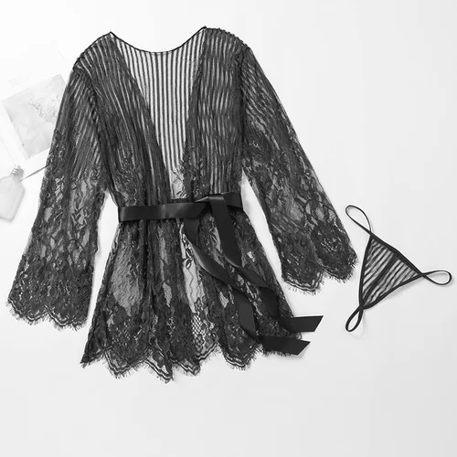 Vista 8 de RHWHOGLL Lencería sexy para mujer para sexo travieso encaje de malla pijama babydoll vestido de satén camisón camisón de satén 100