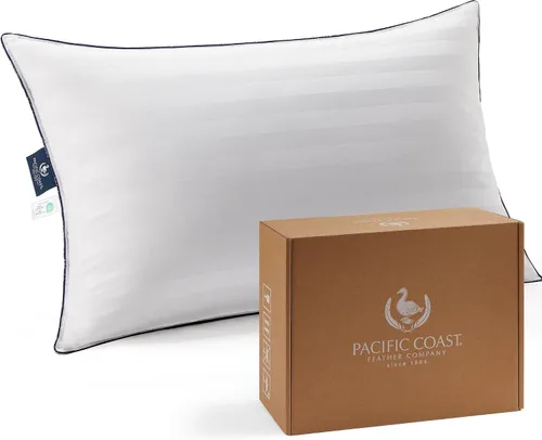 Vista 11 de Pacific Coast - Almohadas de cama firmes de ganso de tamaño estándar, funda 100% de algodón orgánico, diseño con refuerzo para dormir, almohadas