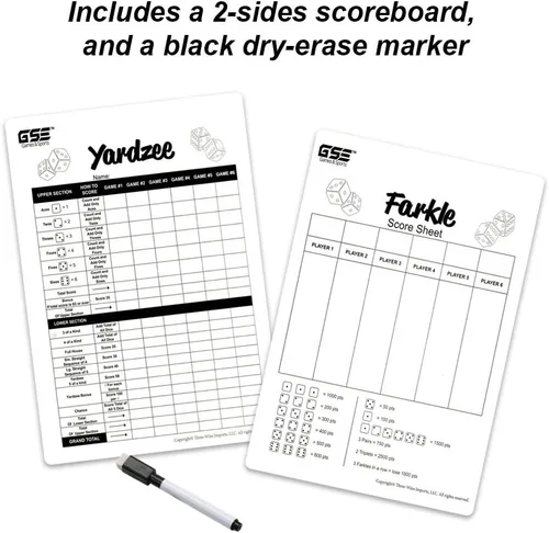 Vista 5 de GSE Games & Sports Expert Juego de dados gigantes de roble prémium de 3.5 pulgadas con cubo y tarjeta de puntuación Yardzee y Farkle. Juego