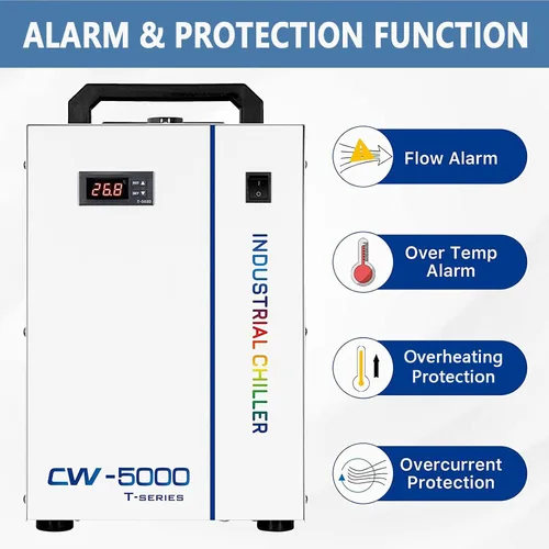 Vista 4 de S&A CW-5000 DG Enfriador de agua industrial 7L 1.14HP 2.64gpm sistema de refrigeración por agua para 40W 50W 60W 70W 80W 90W 100W CO2 grabado láser