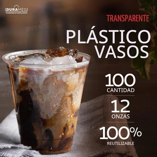 Vista 3 de Durameg [100 unidades – 12 onzas.] Vasos desechables de plástico PET transparente con tapas de cúpula