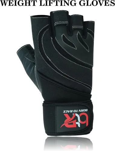 Vista 7 de Guantes acolchados de cuero para levantamiento de pesas para hombres y mujeres, para culturismo sin dedos, soporte de muñeca larga, entrenamiento