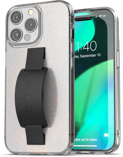 Vista 4 de ENCASED Funda con lazo para los dedos, diseñada para iPhone 15 Pro (2023), funda transparente con correa de mano brillante con soporte de silicona