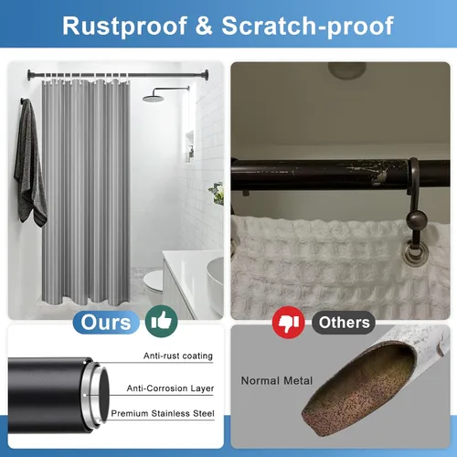 Vista 4 de Barra de ducha resistente – Barra de cortina de ducha industrial montada en la pared para baño, armario, ropa colgante, patio al aire libre – Poste