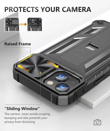 Vista 2 de SOiOS Funda resistente para iPhone 13 Mini y 12 Mini: con función atril y diapositiva 13 mini 12 mini, funda protectora para teléfono celular