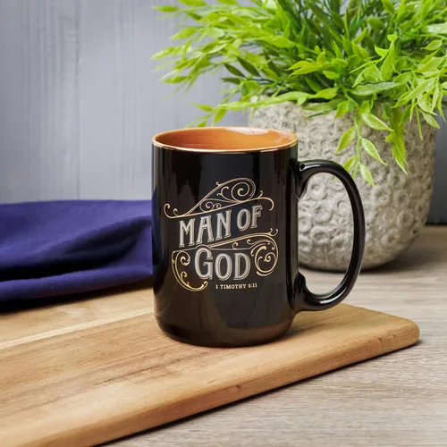 Vista 5 de Christian Art Gifts Taza grande de cerámica inspiradora con escritura bíblica para café y té para hombres: Versículo bíblico que anima al hombre