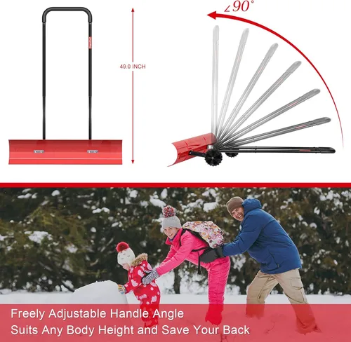 Vista 5 de Brewin Tools - Pala de nieve de 38 pulgadas para calzada, Brewin SnowPro resistente bidireccional con ruedas y hoja angular para una eficiente