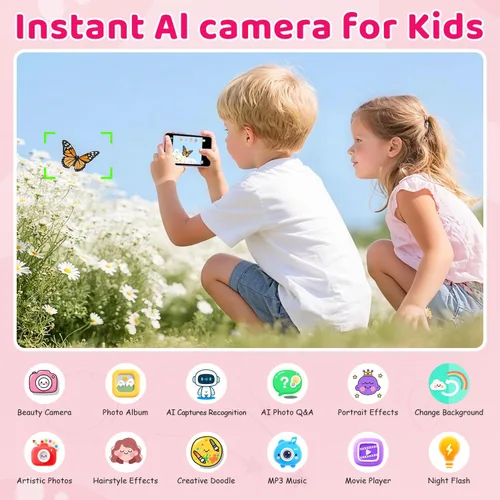 Vista 2 de AI Kids Digital Camera 50MP 32G WiFi Learning Camera, Why&How Library-Pink