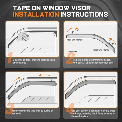 Vista 5 de PM PERFORMOTOR 4 unidades de cinta negra ahumada brillante para ventana lateral, deflector, protector de lluvia, compatible con Chevy Equinoccio