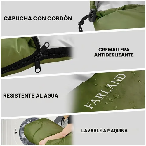 Vista 6 de FARLAND Sleeping Bag for Adults, Teens and Kids - 3 Season Camping Gear Verde militar