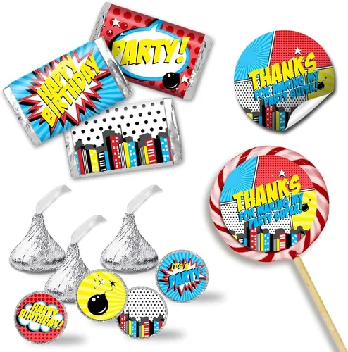 Vista 9 de Kit de calcomanías para fiesta de cumpleaños de avión Up & Away, 429 piezas. Incluye 60 2 calcomanías circulares para recuerdos y bolsas de regalos