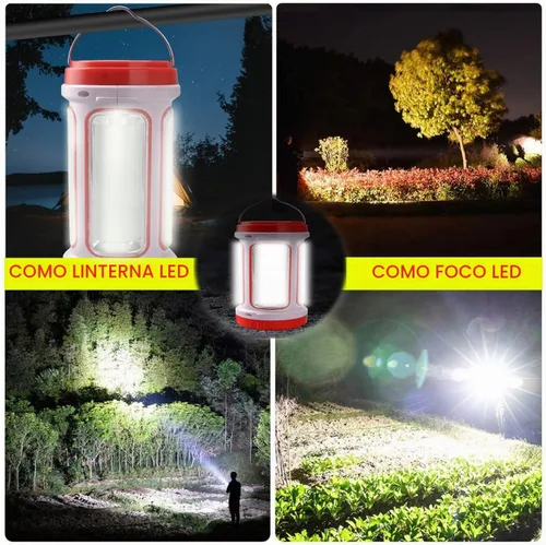 Vista 8 de SUYOOULIN Linterna LED recargable solar, súper brillante, 10000 lm, reflector LED de mano, linterna de campamento, luz de trabajo, 5 modos de luz